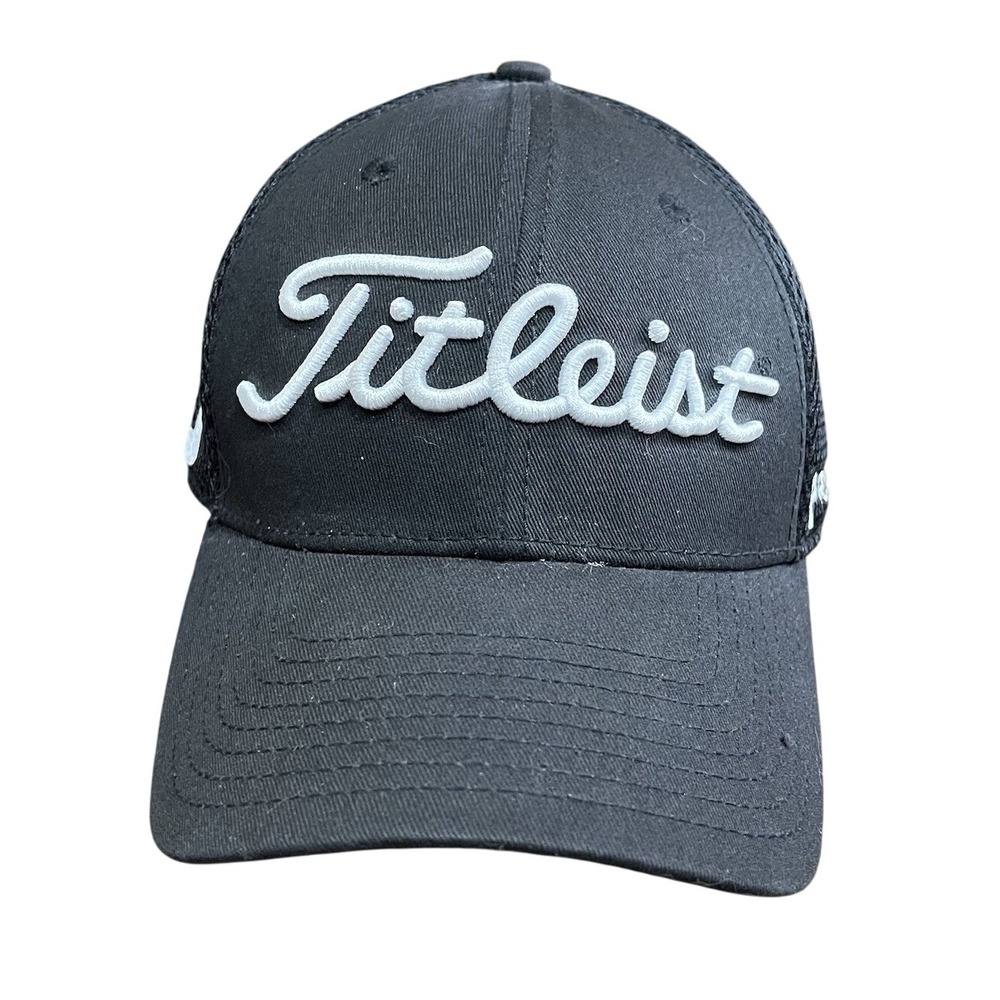 Titleist Golf Pro V1 FJ Footjoy Distressed Mesh Snapback Hat Cap Men Black White